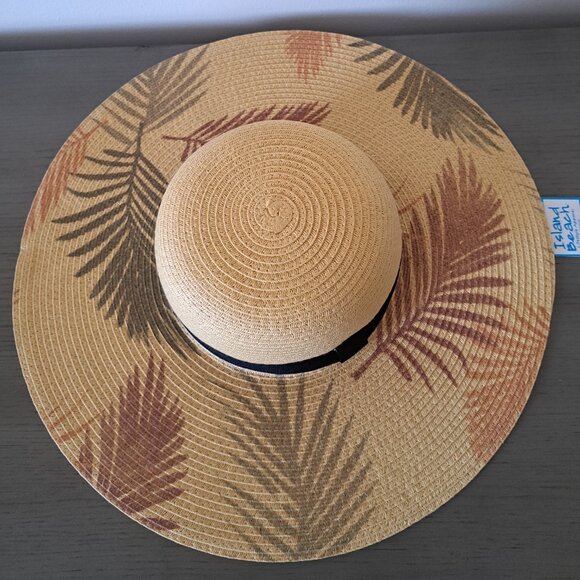 Island Beach Brand New Palm Leaf Print Floppy Wide Brim Straw Sun Beach Hat OS - Picture 1 of 8